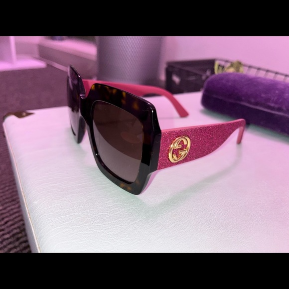 GUCCI pink glitter acetate sunglasses